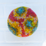 Puff Sculpture in Vintage Teak Frame | Tropical Rainbow