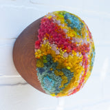 Puff Sculpture in Vintage Teak Frame | Tropical Rainbow