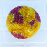 Puff Sculpture in Vintage Teak Frame | Magenta + Mustard