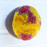 Puff Sculpture in Vintage Teak Frame | Magenta + Mustard