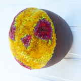 Puff Sculpture in Vintage Teak Frame | Magenta + Mustard