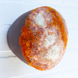 Puff Sculpture in Vintage Teak Frame | Creamsicle