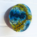 Puff Sculpture in Vintage Teak Frame | Blue + Green