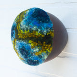 Puff Sculpture in Vintage Teak Frame | Blue + Green