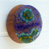 Puff Sculpture in Vintage Teak Frame | Green + Purple