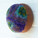 Puff Sculpture in Vintage Teak Frame | Green + Purple