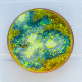 Puff Sculpture in Vintage Teak Frame | Chartreuse + Neon