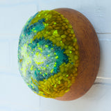 Puff Sculpture in Vintage Teak Frame | Chartreuse + Neon