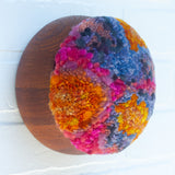 Puff Sculpture in Vintage Teak Frame | Hot Pink Pop