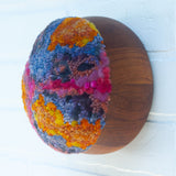 Puff Sculpture in Vintage Teak Frame | Hot Pink Pop