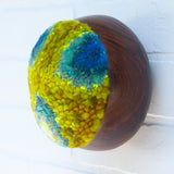 Puff Sculpture in Vintage Teak Frame | Blue + Bright Chartreuse