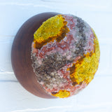 Puff Sculpture in Vintage Teak Frame | Mauve + Mustard