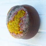 Puff Sculpture in Vintage Teak Frame | Mauve + Mustard