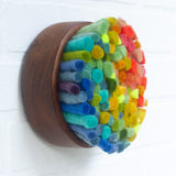 Felted Puff in Vintage Teak Frame | Rainbow (1)