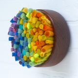 Felted Puff in Vintage Teak Frame | Rainbow (10)