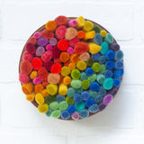 Felted Puff in Vintage Teak Frame | Rainbow (2)