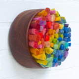 Felted Puff in Vintage Teak Frame | Rainbow (2)