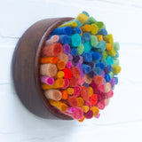 Felted Puff in Vintage Teak Frame | Rainbow (8)