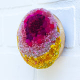 Midi Puff in Olive Wood Frame | Magenta + Mustard