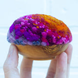 Midi Puff in Olive Wood Frame | Orange + Hot Pink