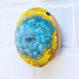 Midi Puff in Olive Wood Frame | Blue + Yellow