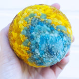 Midi Puff in Olive Wood Frame | Blue + Yellow