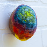 Midi Puff in Olive Wood Frame | Rainbow Bright