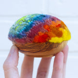 Midi Puff in Olive Wood Frame | Rainbow Bright