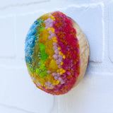 Midi Puff in Olive Wood Frame | Rainbow in Blue Skies