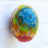 Midi Puff in Olive Wood Frame | Rainbow in Blue Skies