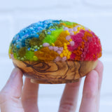 Midi Puff in Olive Wood Frame | Rainbow in Blue Skies