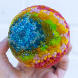 Midi Puff in Olive Wood Frame | Rainbow in Blue Skies