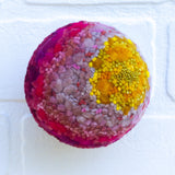 Midi Puff in Olive Wood Frame | Mustard + Pink