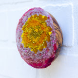 Midi Puff in Olive Wood Frame | Mustard + Pink