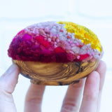 Midi Puff in Olive Wood Frame | Mustard + Pink