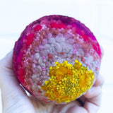 Midi Puff in Olive Wood Frame | Mustard + Pink