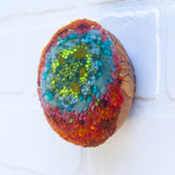 Midi Puff in Olive Wood Frame | Green + Orange