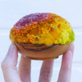 Midi Puff in Olive Wood Frame | Tropical Rainbow