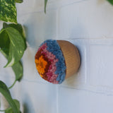 Mini Puff | Fiber Sculpture in Wood Frame - Orange, Pink and Blue