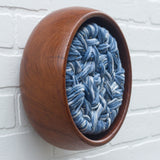 Woven Wall Sculpture in Vintage Teak Frame | Blue