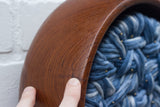 Woven Wall Sculpture in Vintage Teak Frame | Blue
