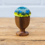 Mini Puff in Vintage Teak Egg Cup | Aqua + Neon
