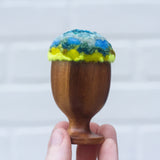 Mini Puff in Vintage Teak Egg Cup | Aqua + Neon