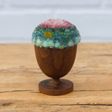 Mini Puff in Vintage Teak Egg Cup | Pink + Green