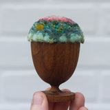 Mini Puff in Vintage Teak Egg Cup | Pink + Green