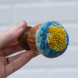 Mini Puff in Vintage Teak Egg Cup | Yellow + Blue