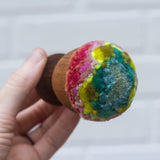 Mini Puff in Vintage Teak Egg Cup | Teal, Neon + Pink