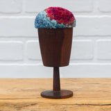"Float" Puff in Vintage Teak Frame | Blue + Berry