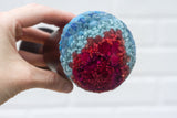 "Float" Puff in Vintage Teak Frame | Blue + Berry