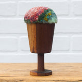 "Float" Puff in Vintage Teak Frame | Pink + Green